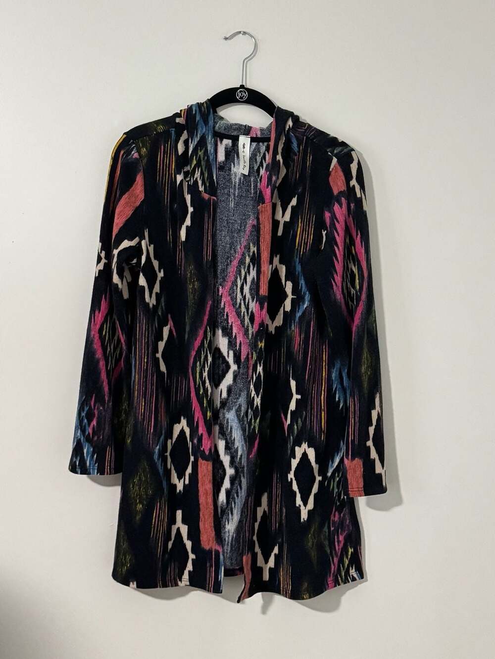 Vanilla Bay Aztec Ikat Print Open Front Hooded Cardigan